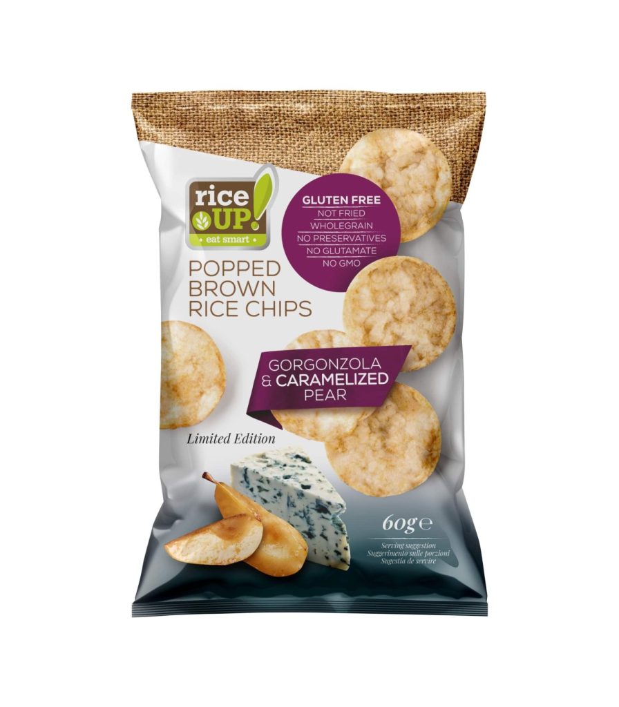 ryžové chipsy s príchuťou gorgonzola/hruš
