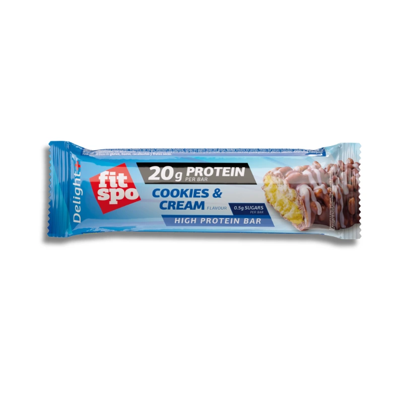 Delight Proteínová tyčinka s mliečnou a cookies príchuťou máčaná v mliečnej čokoláde